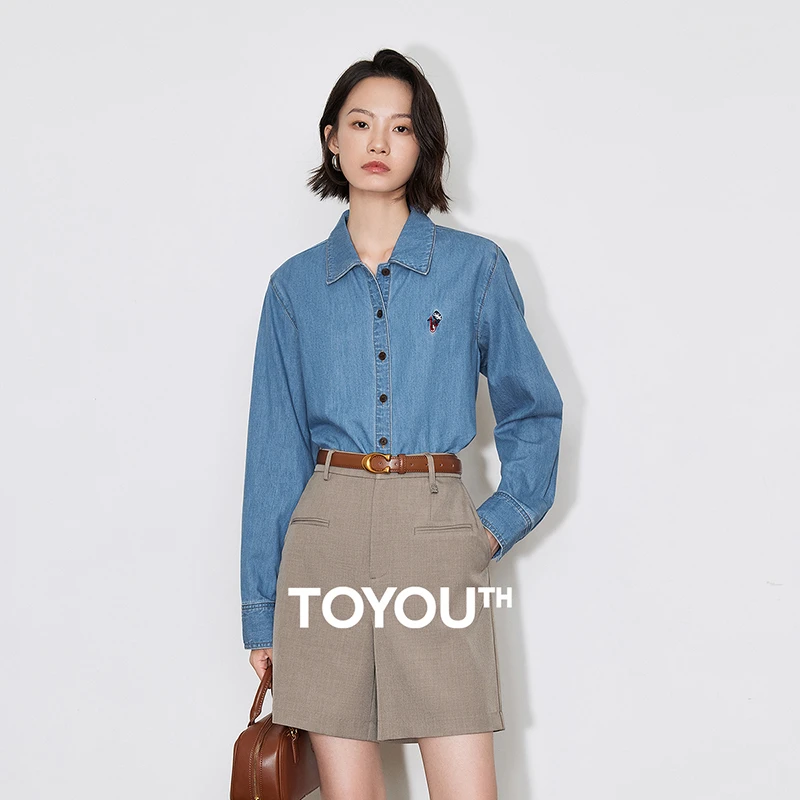 【初语】纯棉牛仔衬衫女25秋精灵刺绣复古百搭外套8432013