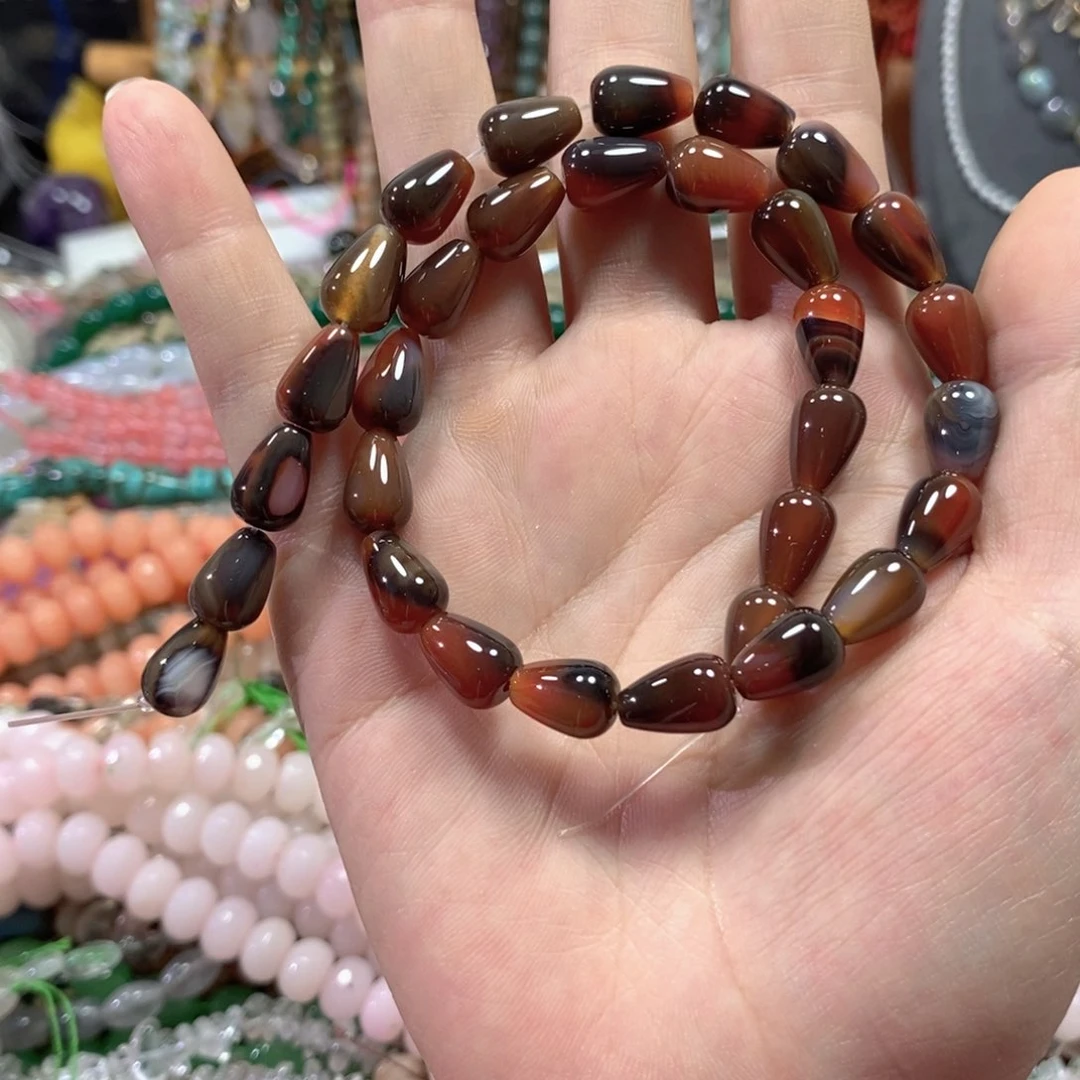 玛瑙/玉髓合金珠宝半成品玛瑙水滴一条卡8mm