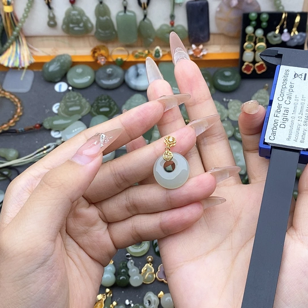 和田玉银S925镶嵌吊坠(不含链)