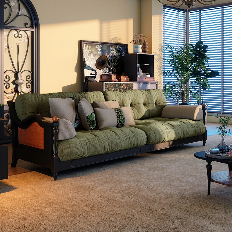 同言布艺沙发法式复古风小户型客厅灯芯绒实木三人位直排沙发