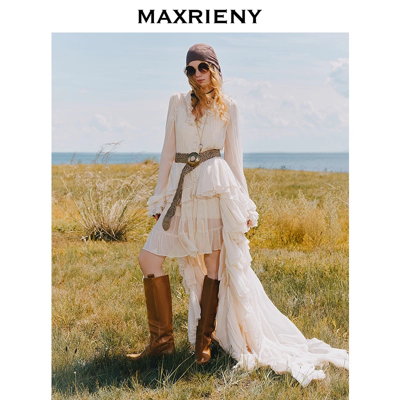 【艺术系流浪】MAXRIENY2025秋冬秀款长袖收腰短款连衣裙明星同款