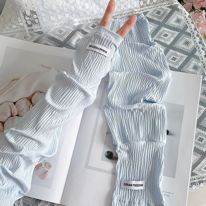 压皱冰丝防晒袖套女宽松开车防紫外线夏季冰袖骑行遮阳