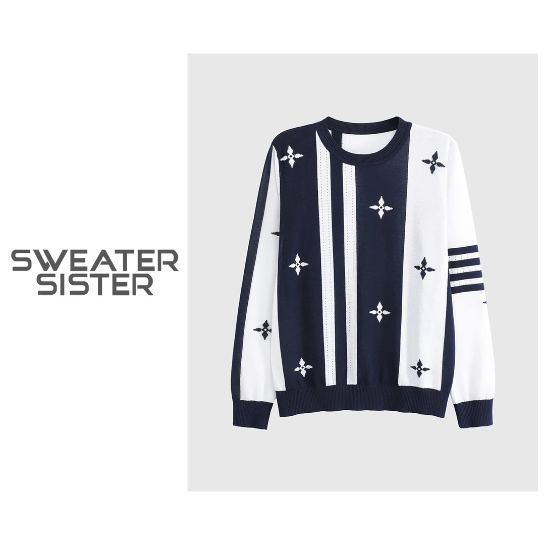 套头圆领撞色时尚休闲针织衫女142-8278