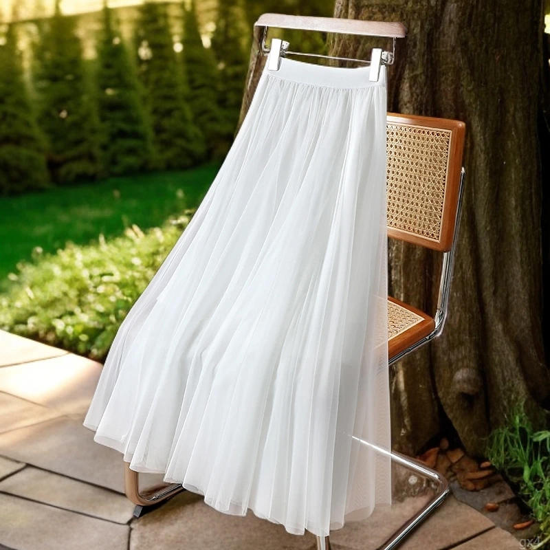 网纱半身裙2025夏季高腰显瘦松紧腰百搭气质韩版中长款仙女裙子