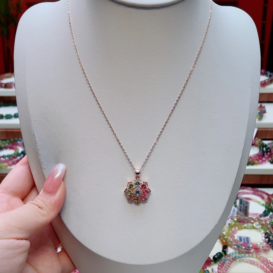 碧玺颈饰银S925镶嵌多样性发其一