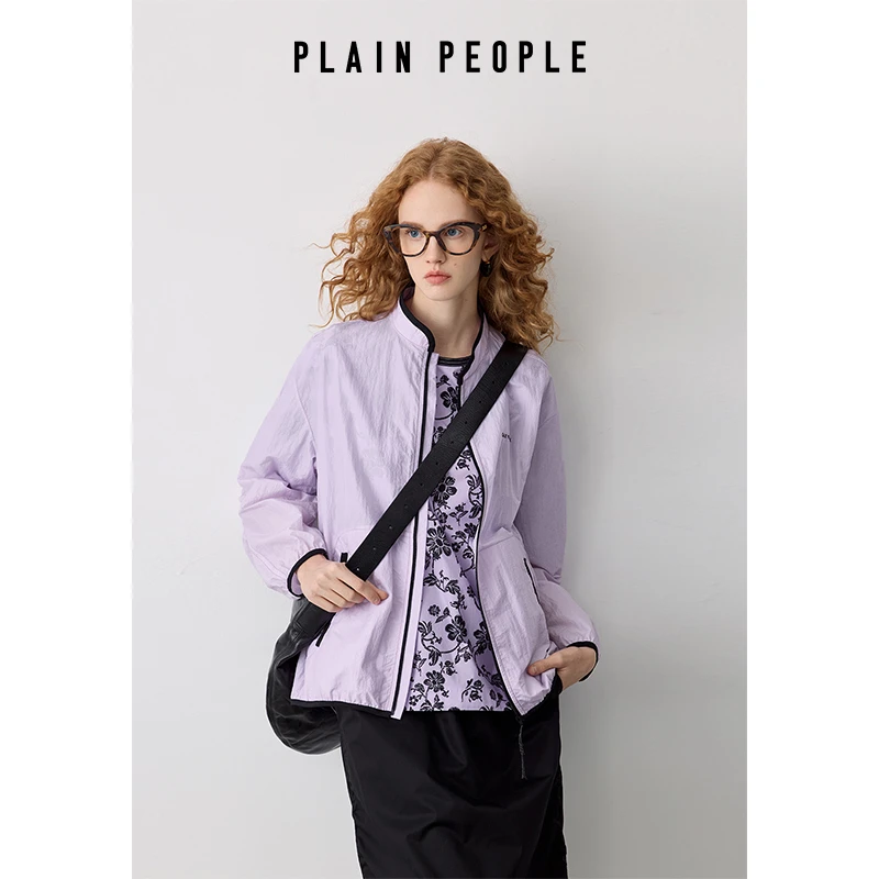 PLAIN PEOPLE轻户外立领休闲撞色刺绣夹克短外套女2025夏新款