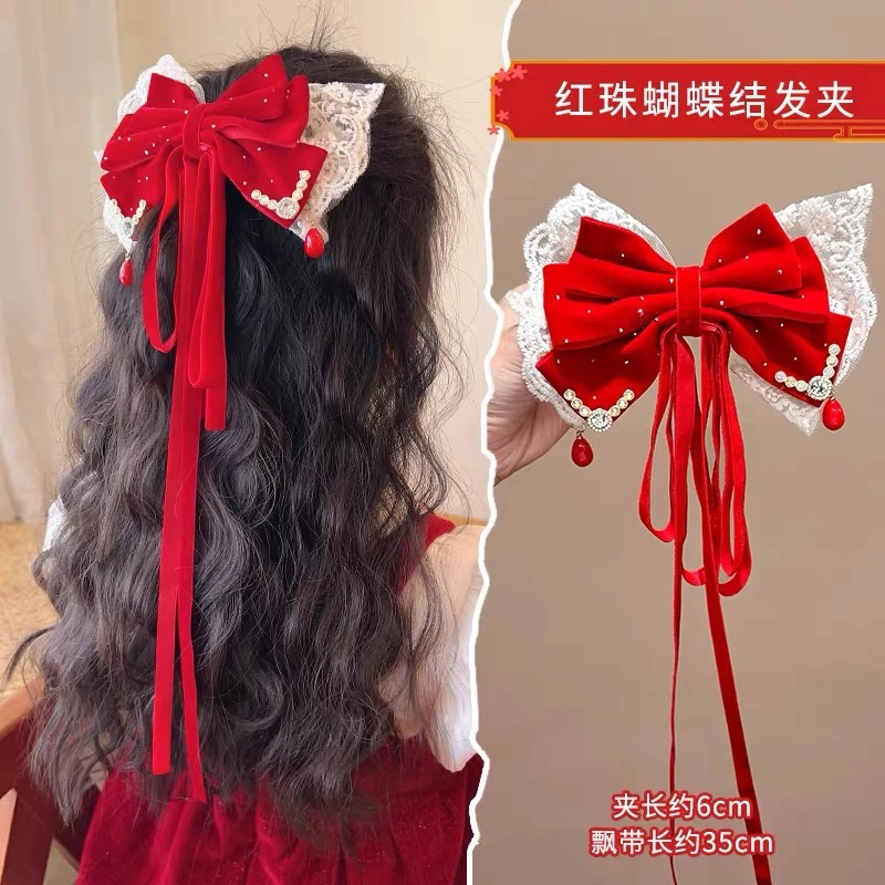 XN703 儿童新年发夹女童古风汉服头饰女孩国风锦鲤发卡宝宝流苏拜