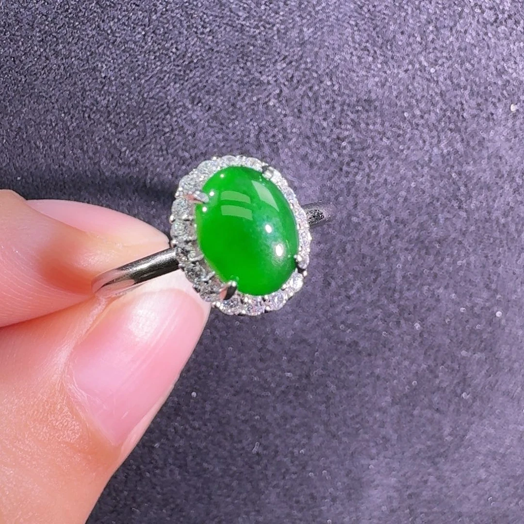 翡翠银S925镶嵌戒指蛋面