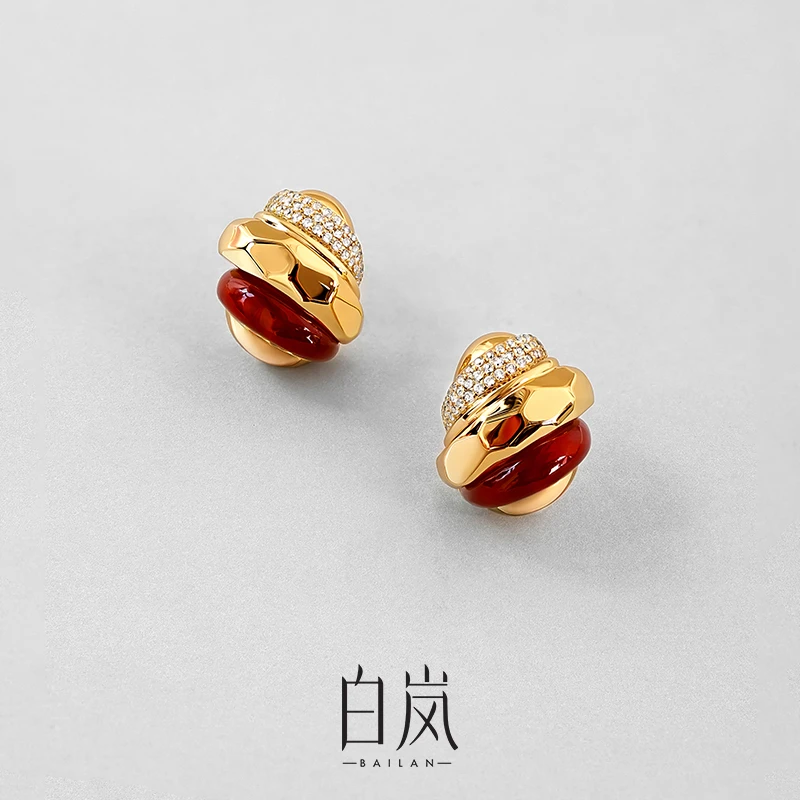 白岚多材质玛瑙耳钉新款小众设计耳环耳饰女轻奢高级饰品ED4455