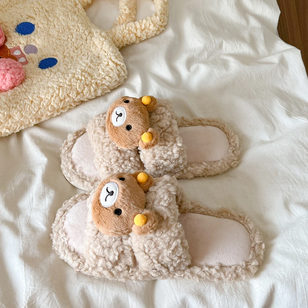 可爱卡通毛毛拖鞋女外穿2025新款秋冬居家厚底增高防滑一字棉拖鞋