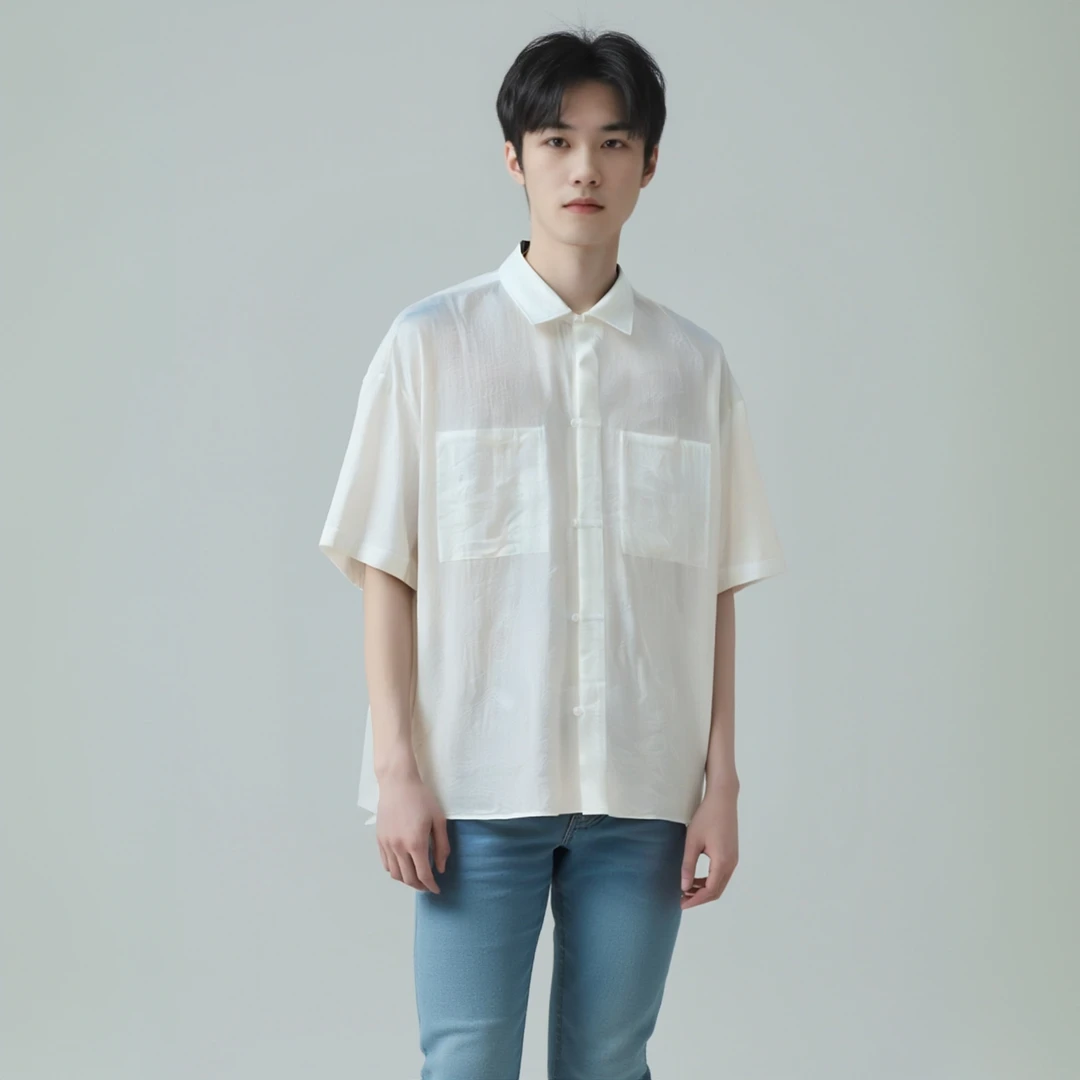 【A2742】2024夏季新中式百搭复古宽松时尚男款轻奢冰凉防晒衬衣