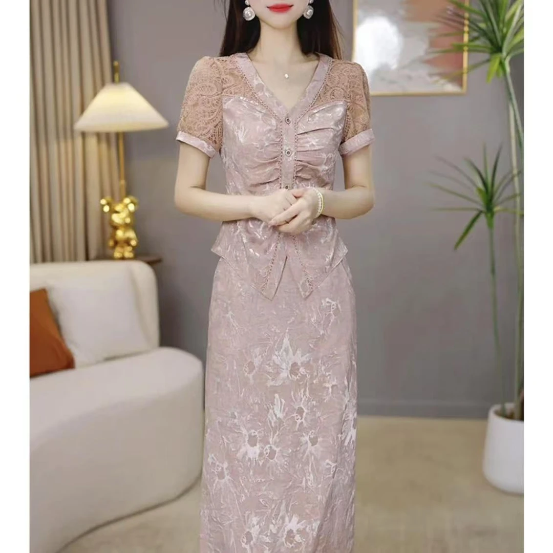 【两件套】上衣+半身裙夏季新款优雅气质时尚大气减龄收腰套裙套装