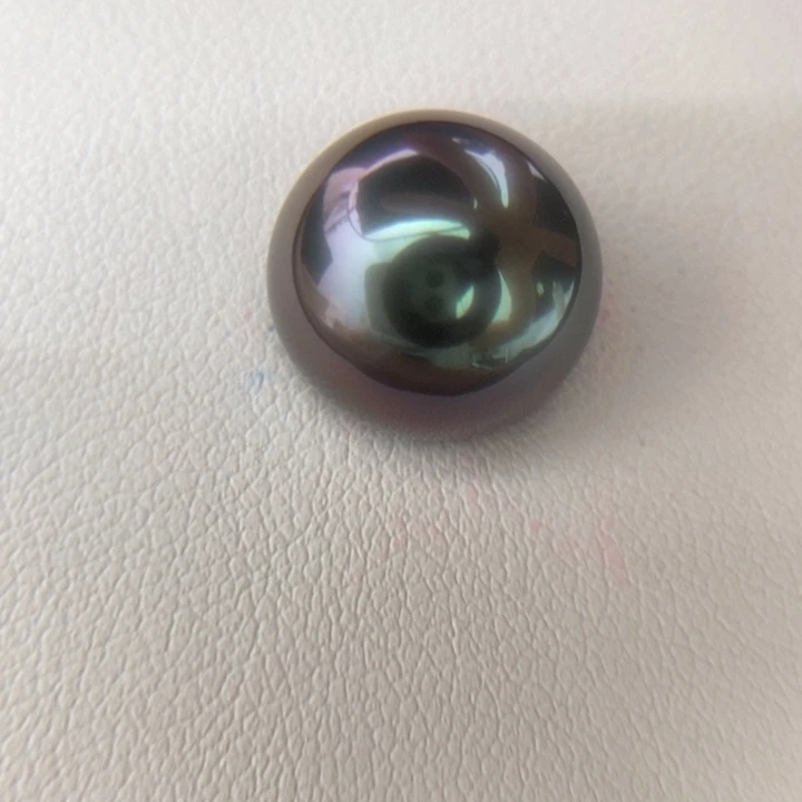 未镶嵌裸珠海水珍珠13.8mm近正圆孔雀绿紫皮绿心镜面光