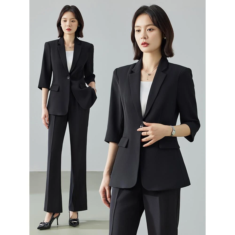 西装套装女2025新款夏季时尚修身显瘦小个子通勤职业正装西服薄款