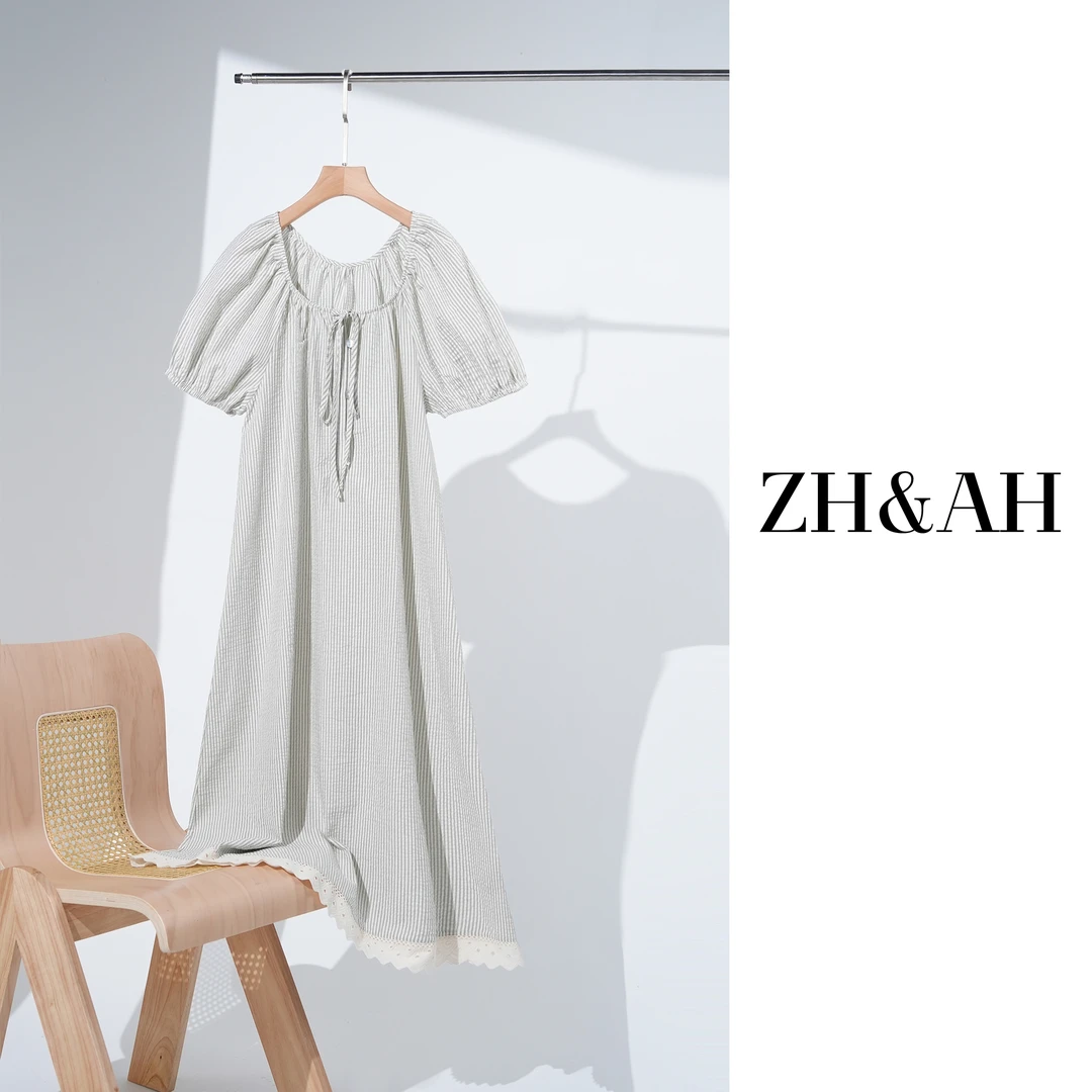 ZH&AH【夏日苏打】夏季新款时尚气质百搭设计师显瘦孕期条纹连衣裙