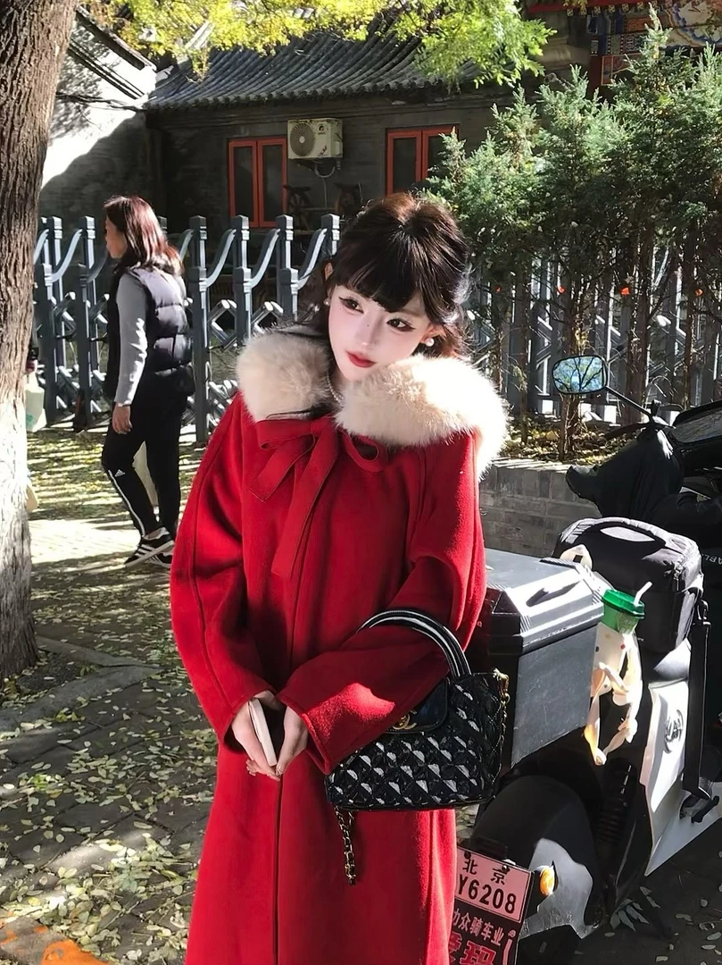 【京都大小姐】法系气质设计感千金感百搭连帽狐狸羊毛大衣