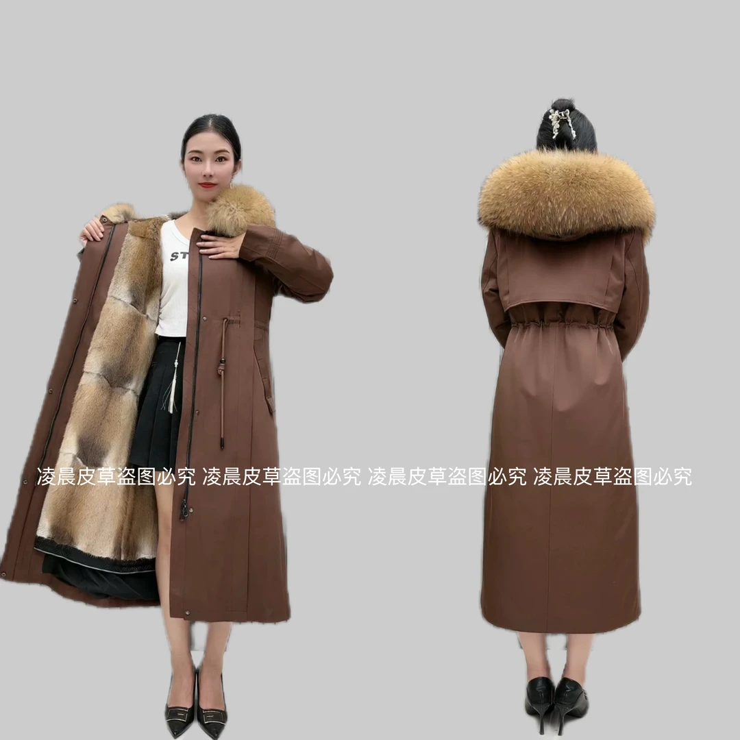 【中国风-貂】2024女冬季新款青根貂整貂内胆皮草派克服毛袖可拆卸