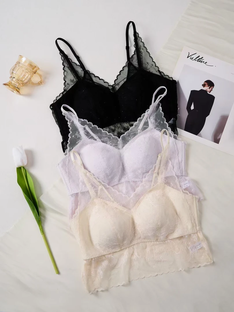 女士桑蚕丝美背  蕾丝吊带背心轻薄莫代尔正品优质内衣4293