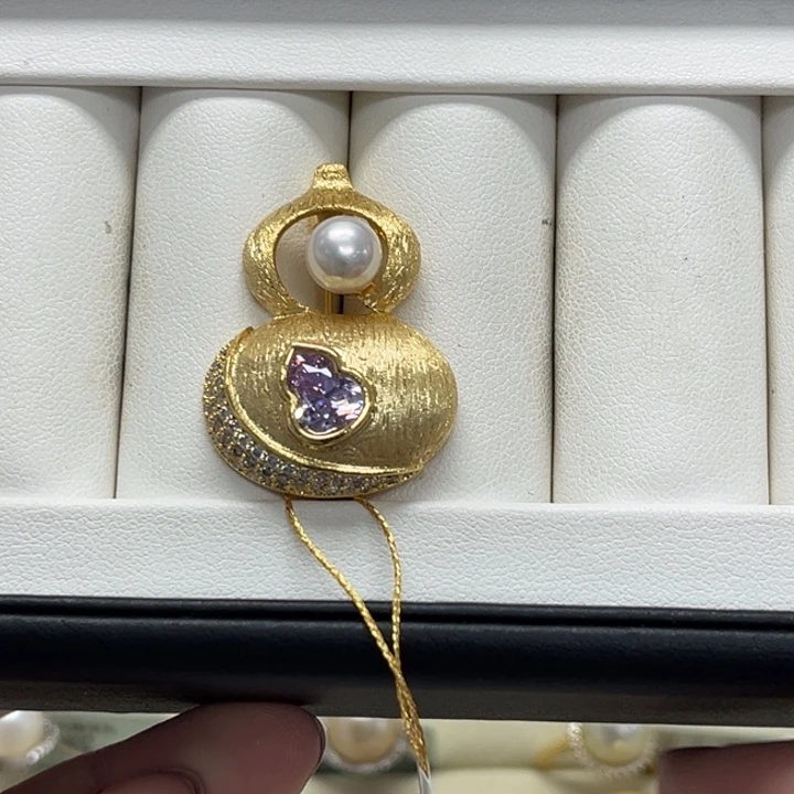 银S925镶嵌海水珍珠胸饰AK胸针7-8mm20号