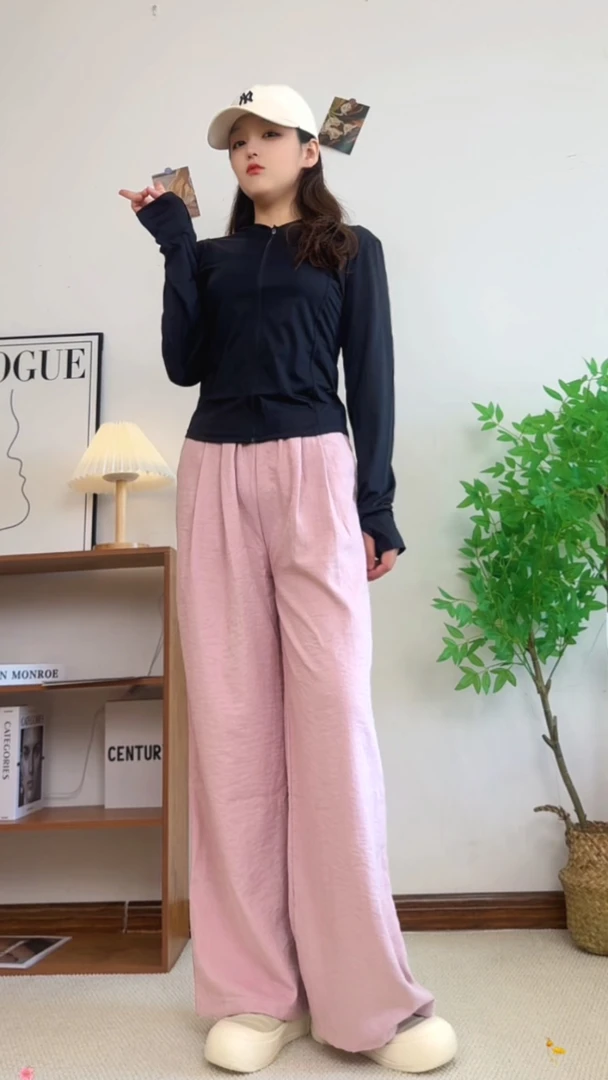 冰丝奶芙山本裤女夏季薄款新款休闲小个子肌理感慵懒鹅黄阔腿裤子