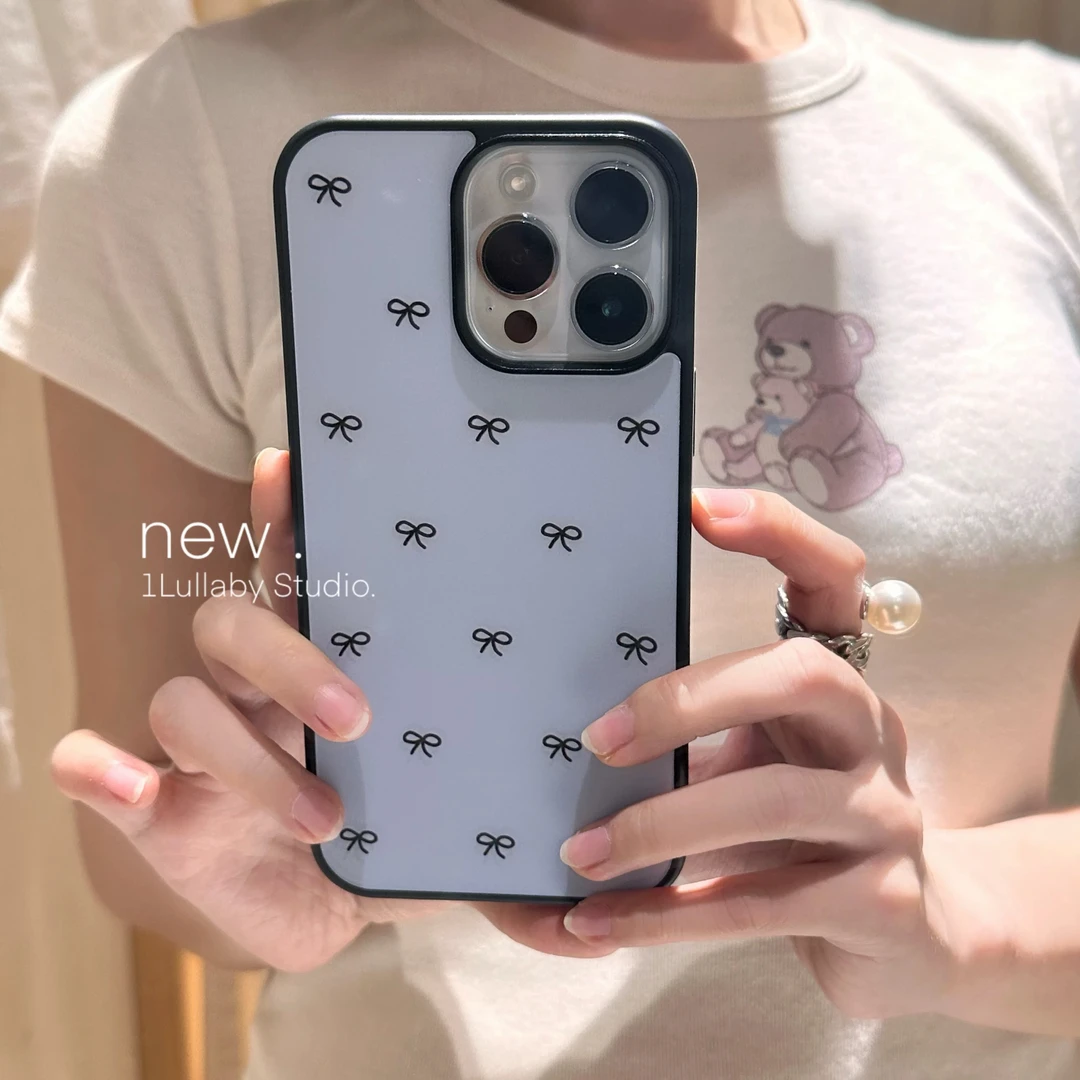 【奶油专属】韩系蝴蝶结蓝调适用苹果16pro女iphone15玻璃手机壳