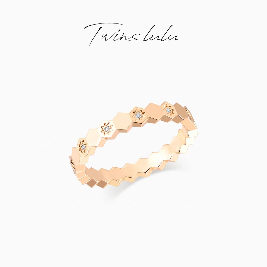 TWINS LULU 925银 镀K金 个性时尚百搭简约多芒星蜂巢戒指TSS7698