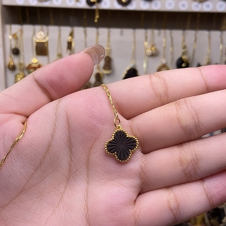 木质吊坠925银四叶草