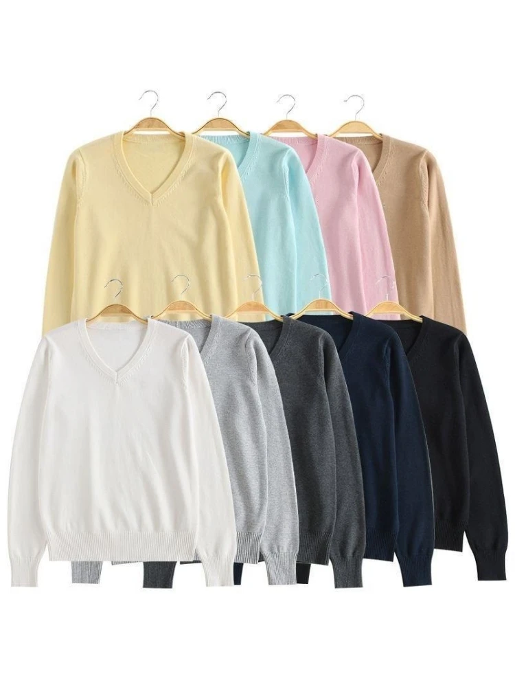 秋冬款套头jk毛衣女叠穿开衫慵懒风纯色V领针织衫上衣长袖外套