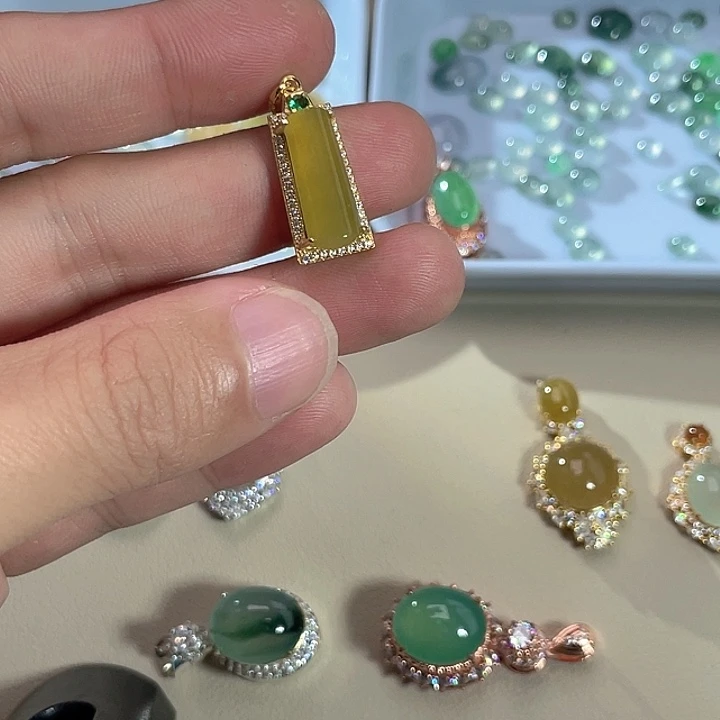 翡翠银S925镶嵌吊坠(不含链)