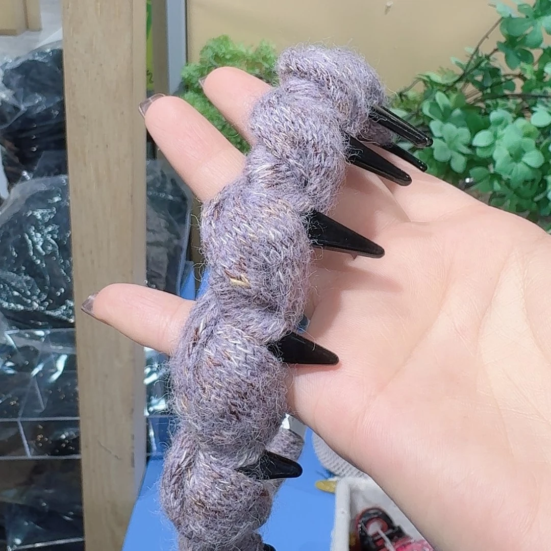 皮质铁合金紫色针织倒插梳