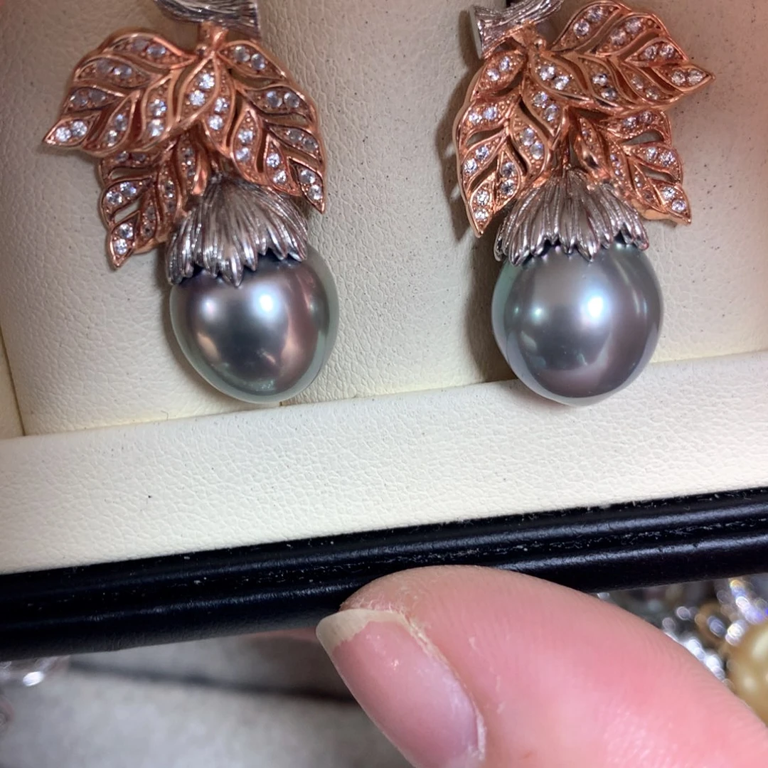 海水珍珠耳饰银S925镶嵌