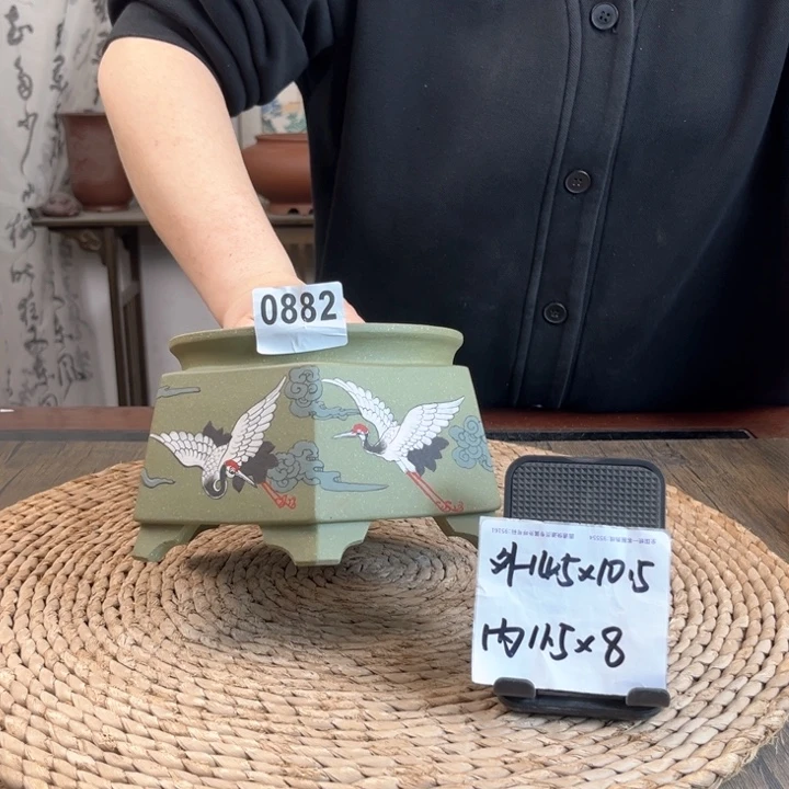 紫砂花盆超精品果绿井栏0882