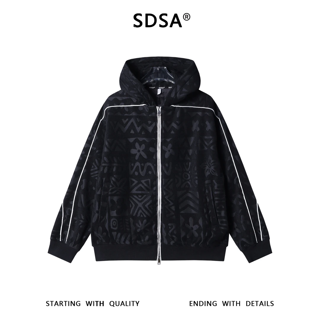 SDSA男士秋冬新款痞帅男装简约撞色拉条提花拉链连帽卫衣百搭开衫