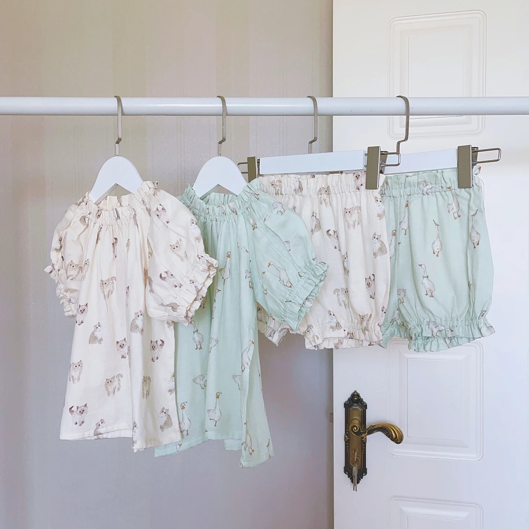 Rae Studio 春夏儿童竹棉纱布木耳边短袖短裤套装 宝宝套装