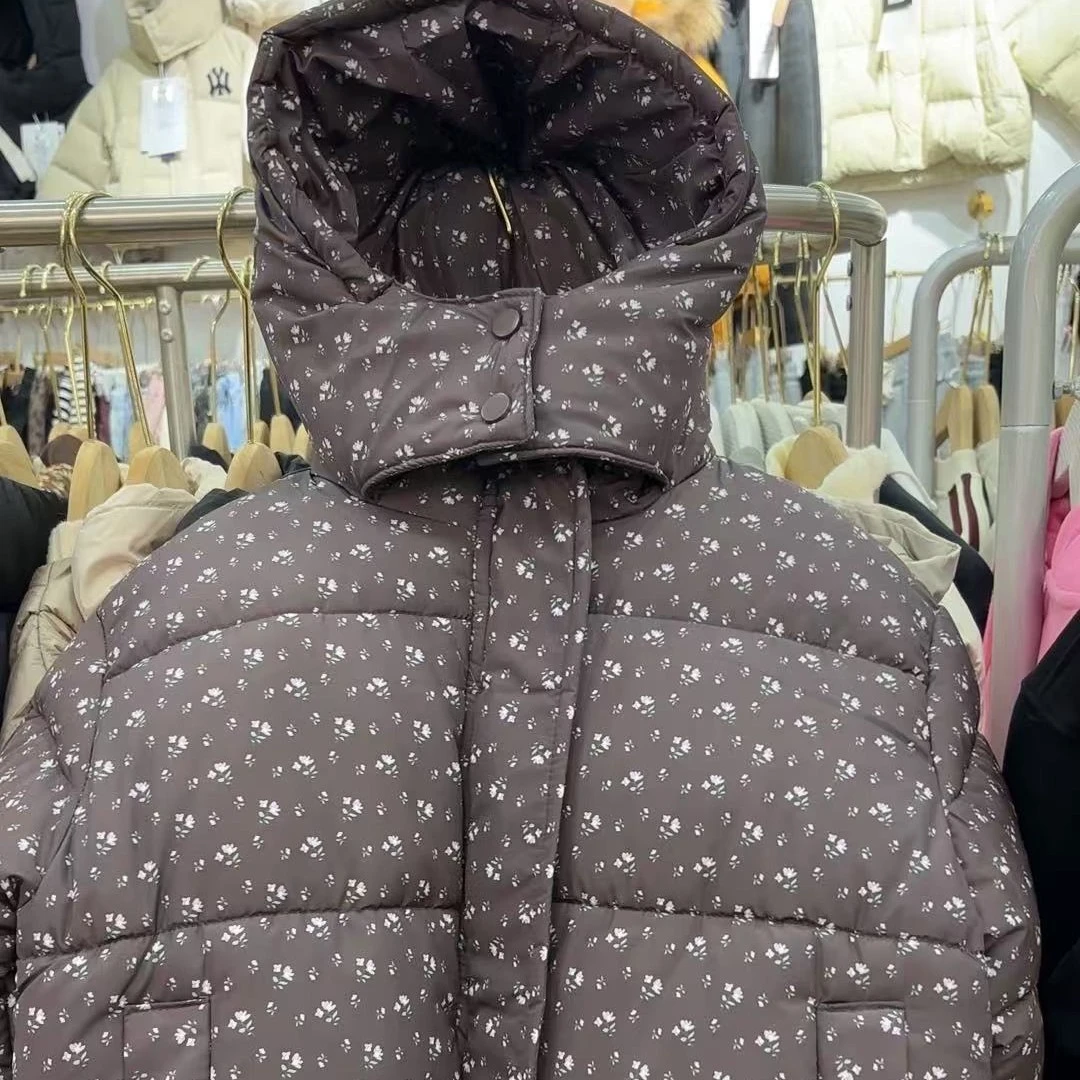 棉服短款时尚连帽加厚印花冬季保暖韩版女款带帽冬款