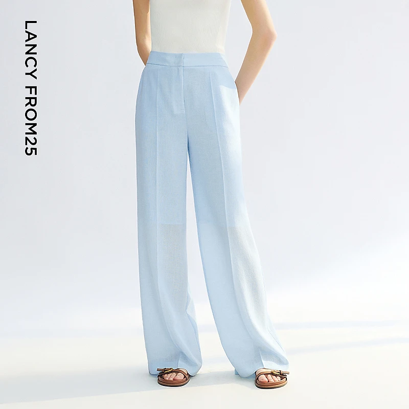 朗姿三醋酸高腰直筒西装裤高级感气质通勤阔腿裤2025年气质欧若风