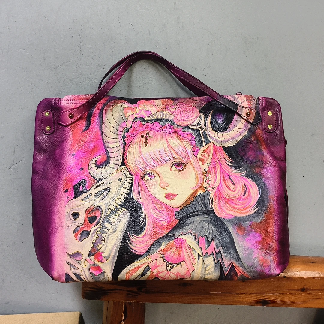 0530-1-法缇斯不吃西瓜不行 手绘定制款-F8210-手提包双面1628