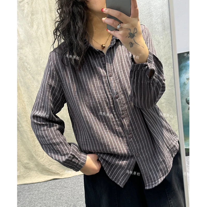 2025春季新款色织条纹纯棉显瘦衬衣衬衫9981
