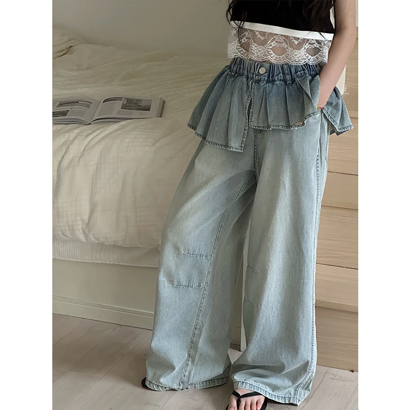 K28826孙小美芭蕾风屁帘女童牛仔裤儿童春夏装阔腿裤子2025薄