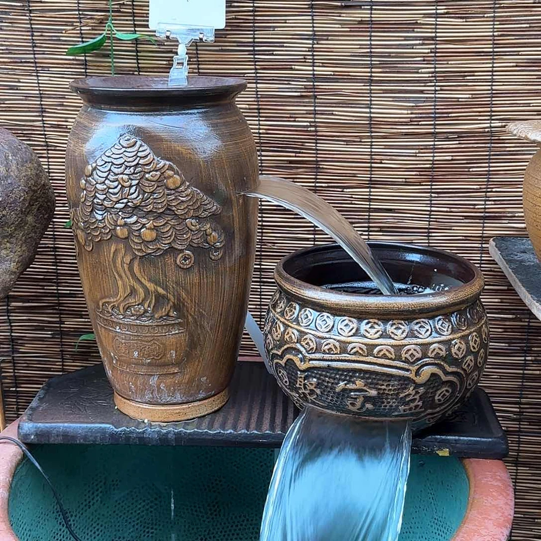 粗陶摇钱树聚宝盆盆➕40瓦水泵礼包