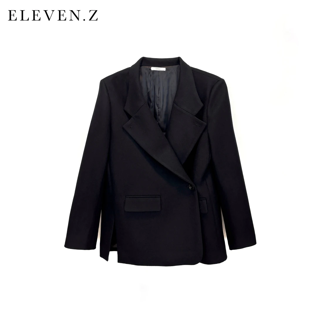ELEVEN.Z 翻领开叉毛呢西装外套