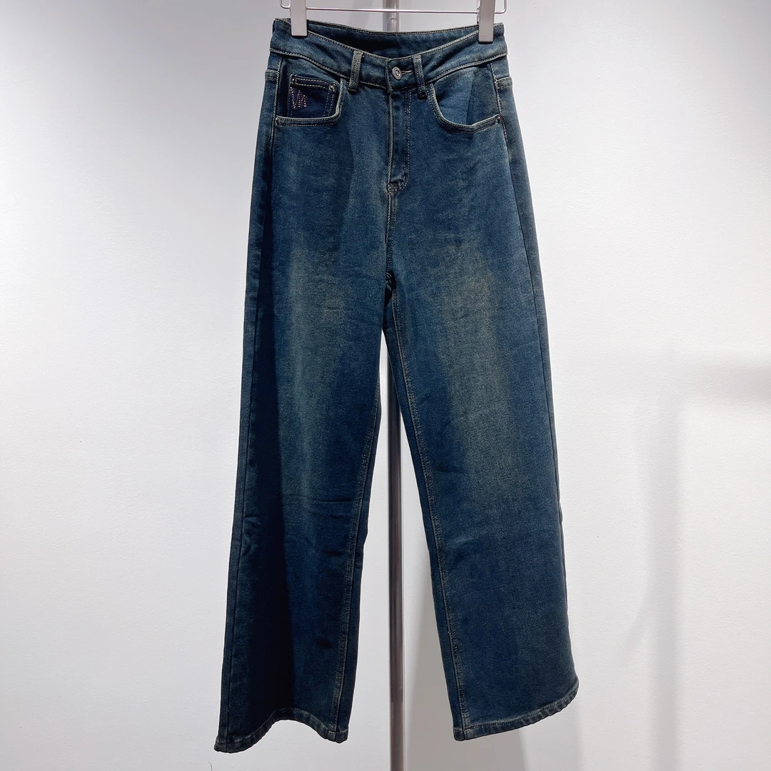 潔牛仔裤休闲裤蓝色时尚百搭宽松设计师水洗秋季