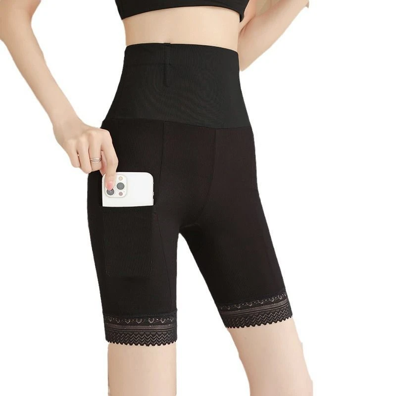 新疆舞薄款打底短裤五分蕾丝安全内裤收腹三合一防走光裤女带口袋