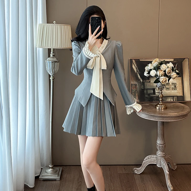 秋季时尚减龄气质裙子女设计感小个子富家千金小香风假两件连衣裙