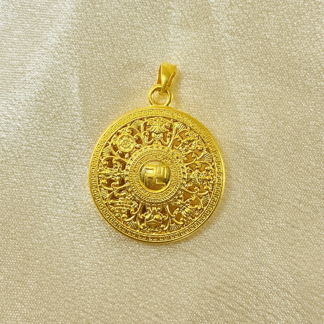 周腾福足金999八宝罗盘古法吊坠双面项坠福字转运锁骨链（赠绳）