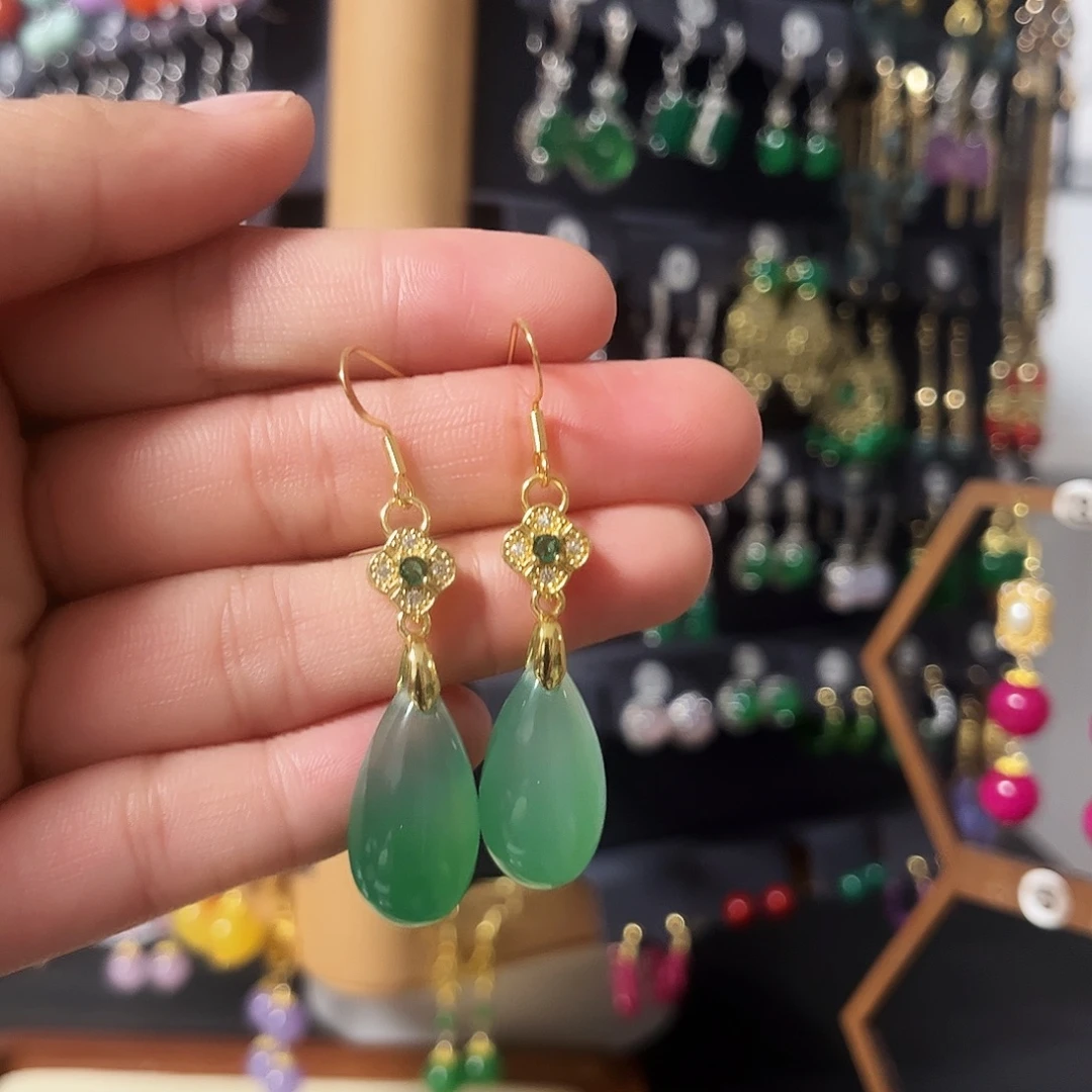 锆石纯铜925银耳饰