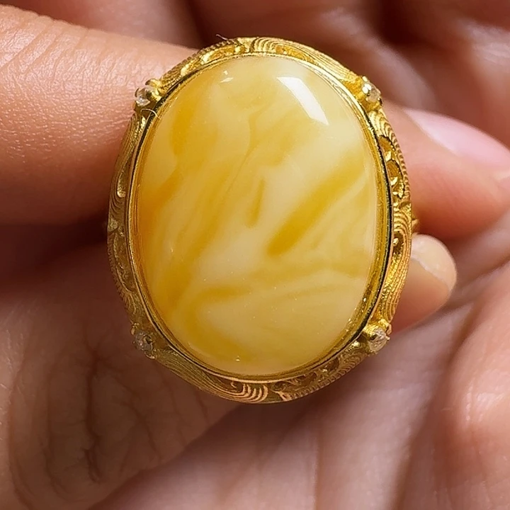 蜜蜡银S925镶嵌戒指戒指