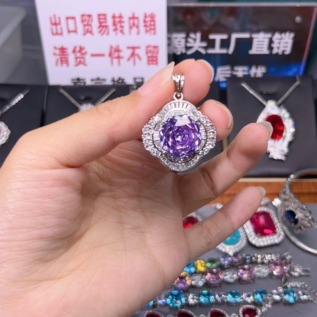 蓝宝石颈饰银S925镶嵌t 147