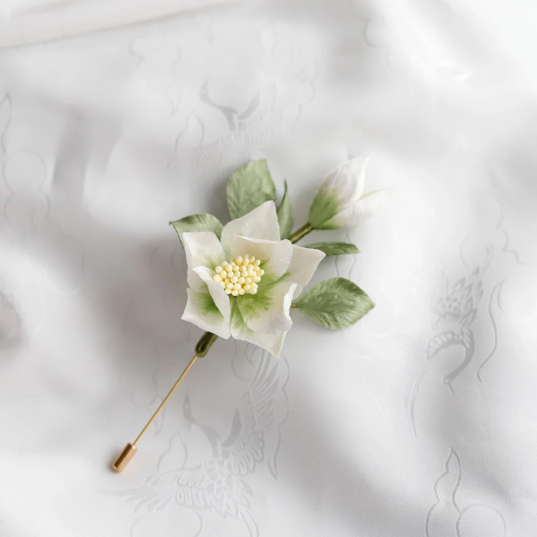 【栀子花】绒花手工胸针