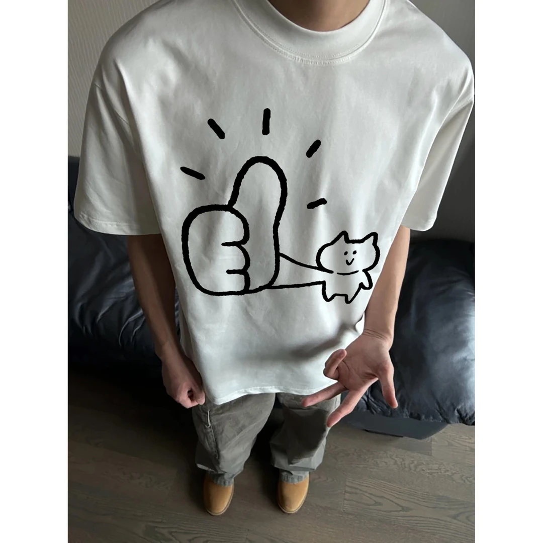 100%纯棉320克重磅美式夏复古印花高街短袖新款T恤潮休闲宽松上衣